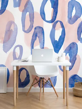 Blue & Peach Watercolor Leopard Print Wallpaper Mural