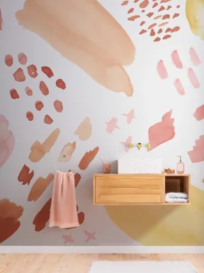 Papier Peint Panoramique l’Aquarelle avec Formes Abstraites Orange et Pêche