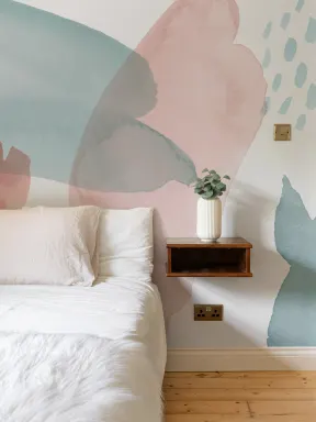 Blue & Pink Abstract Watercolor Paint Wallpaper Mural