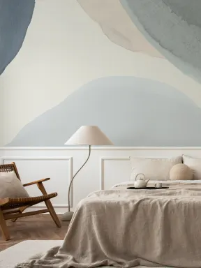 Papier Peint Panoramique Abstrait avec Formes Bleues