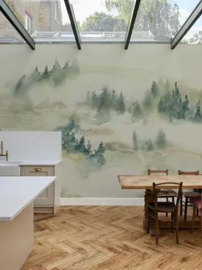 Papier peint aquarelle paysage vert et serein pour les espaces calmes