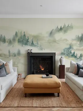 Papier peint aquarelle paysage vert et serein pour les espaces calmes