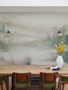 Pastel Whispering Nature Landscape Mural for Serene Spaces