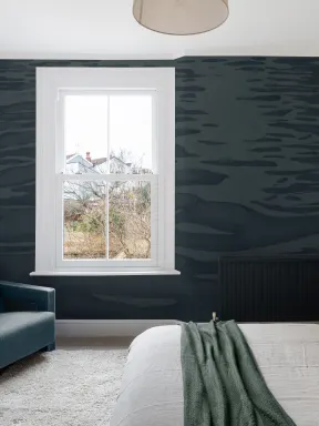Navy Hand Painted Water Ripple Mural
