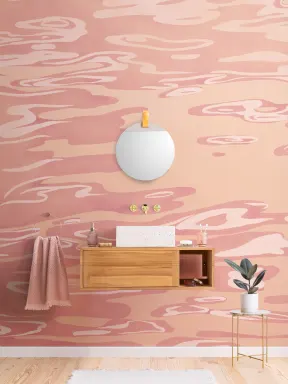 Peach Hand Painted Water Rippling Effect Mural