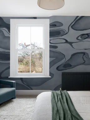 Navy Hand Painted Water Swirl Mural