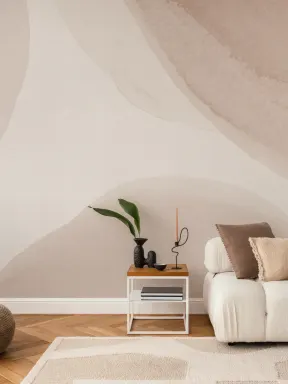 Papier peint panoramique beige, aquarelle et formes abstraites