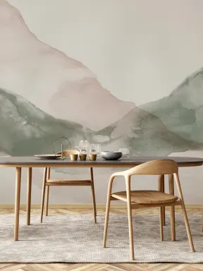 Green Rippling Abstract Watercolor Mural