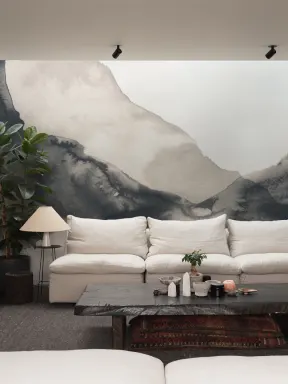 Navy Rippling Abstract Watercolor Mural