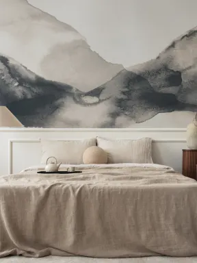 Navy Rippling Abstract Watercolor Mural
