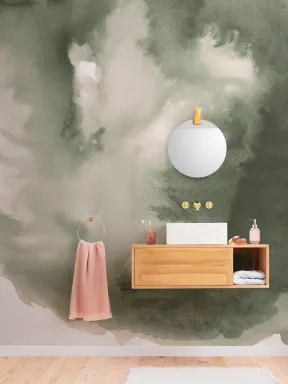 Green Cloudy Abstract Watercolor Mural