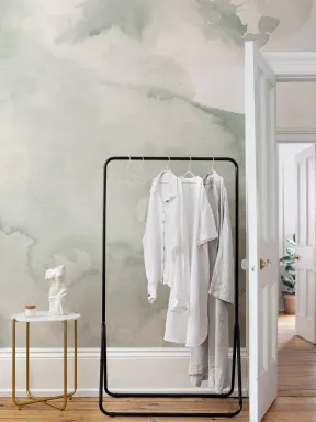 Green Swilling Abstract Watercolor Mural