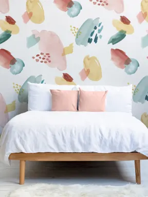 Multi-Colored Abstract Watercolor Brush Strokes Pattern Wallpaper Mural