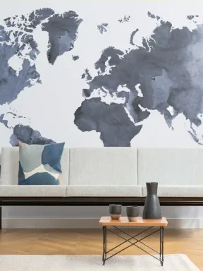 Watercolor World Map Wallpaper Mural