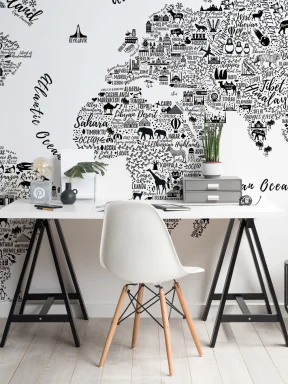 Fototapete Typografie Weltkarte Schwarz-Weiß