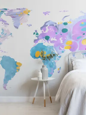 Multi-Colored Marble World Map Wallpaper Mural