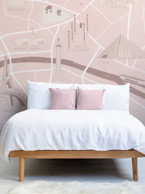 Paris City Street Map Illustrated Landmarks Wallpaper Mural