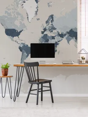 Blue And Beige World Map Adventure Wall Mural
