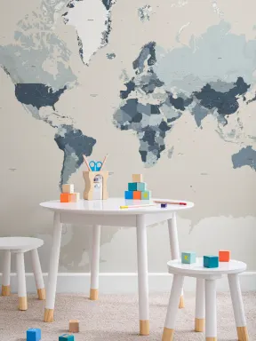 Blue And Beige World Map Adventure Wall Mural