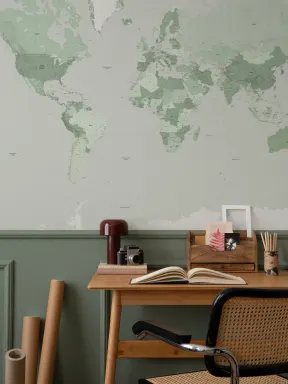 Green World Map Wall Mural For Global Ambience