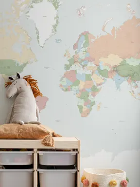 Multicolor Vintage World Map Pastel Adventure Mural
