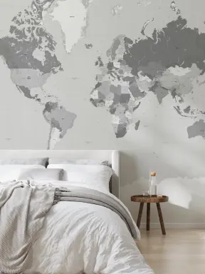 Grey Sophisticated World Map Educational Wall Mural