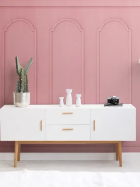 Fototapete Gewölbtes Georgisches Holzpaneel Pink