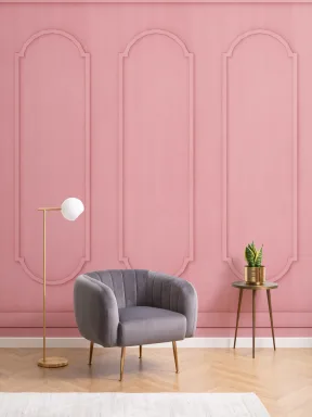 Papier Peint Panoramique Effet Boiserie Motif Arcade Rose