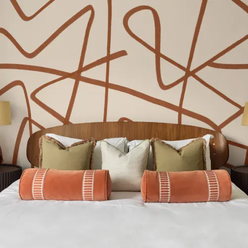 Terracotta & Beige Wavy Line Abstract Wallpaper Mural