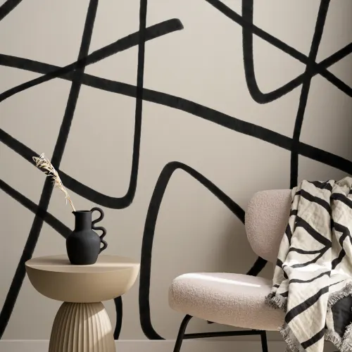 Black & Beige Abstract Line Art Wall Mural