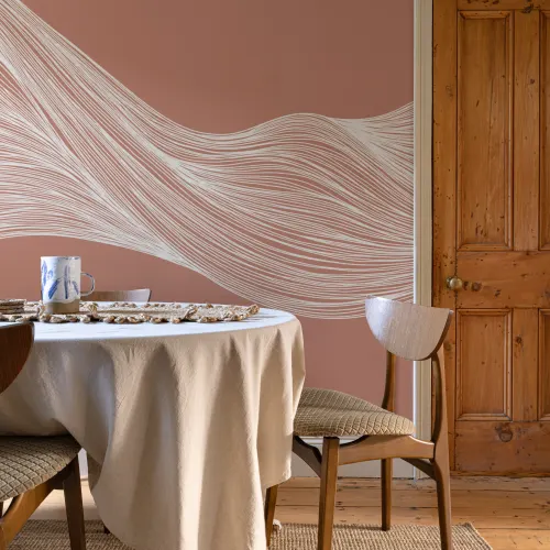 Papier Peint Panoramique Abstrait Motif Vague Terracotta