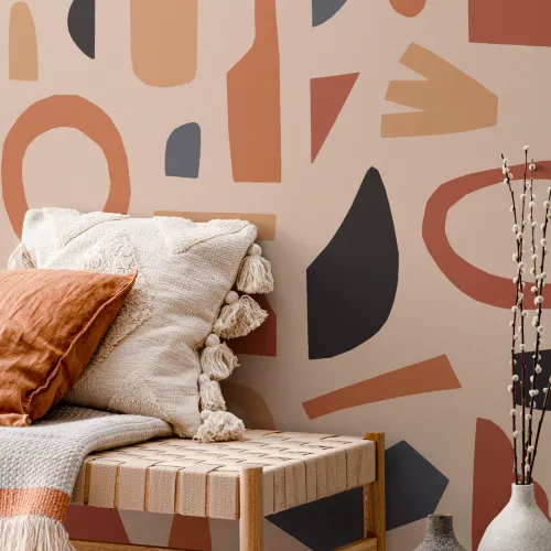 Negru & Orange Abstract Shapes Wallpaper Mural