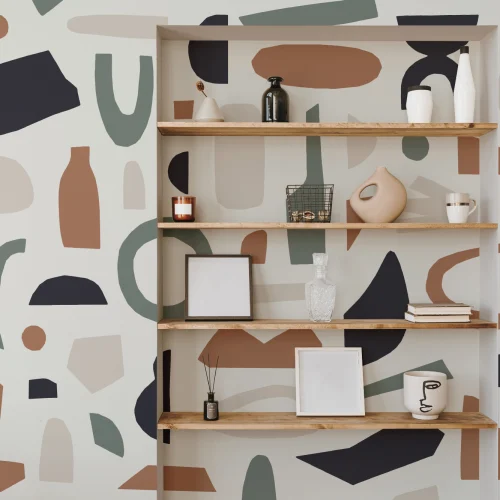 Navy & Brown Abstract Shapes Wallpaper Mural