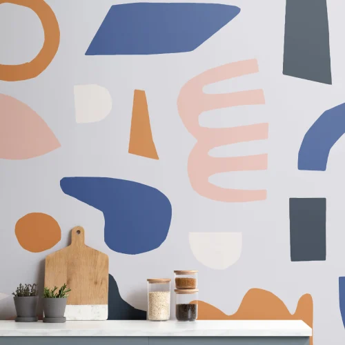 Blue & Brown Rustic Abstract Shapes Wallpaper Mural