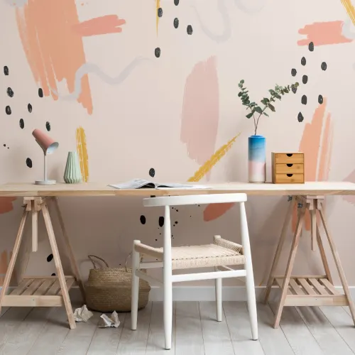 Peach Paint Brush Strokes Abstract Wallpaper Mural
