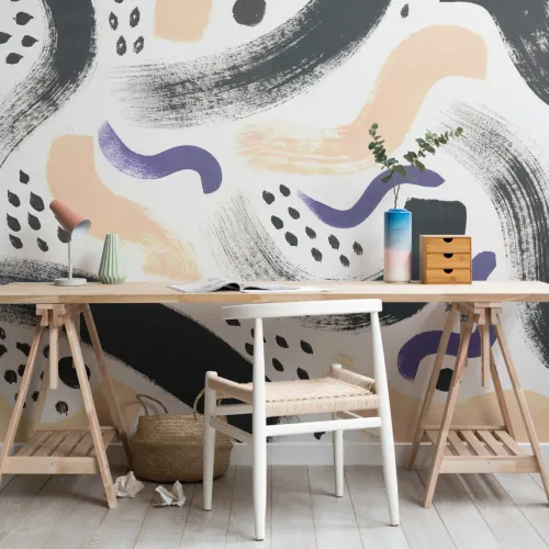 Black & Purple Paint Brush Strokes Abstract Wallpaper Mural