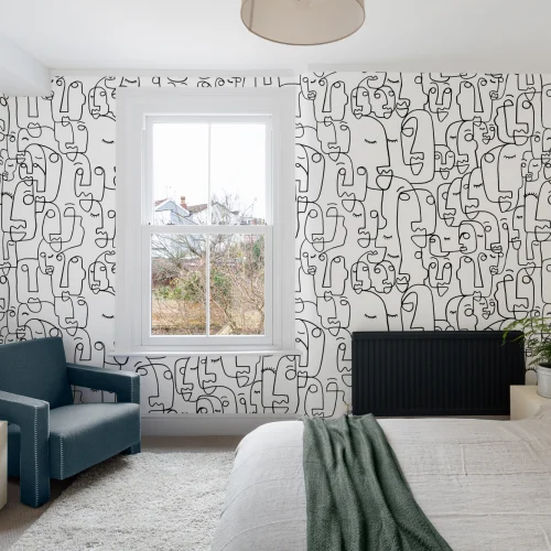 Mural Papel Pintado Perfiles de Caras Dibujadas