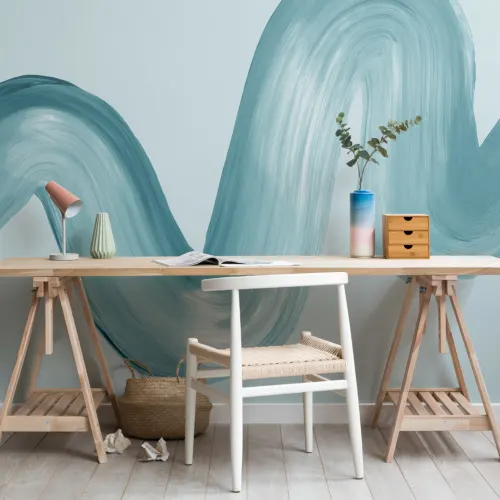 Blue Paint Brush Stroke Squiggle Wallpaper Mural