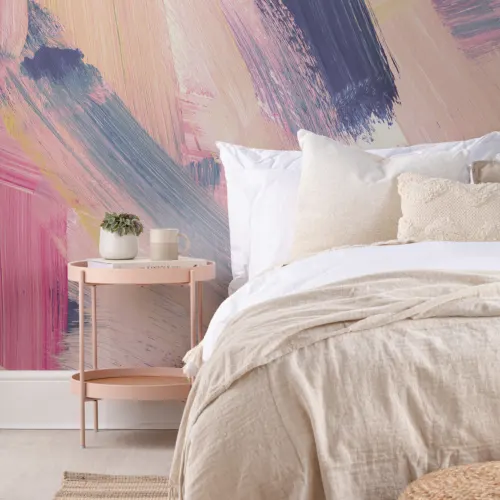 Pink & Peach Abstract Paint Brush Strokes Wallpaper Mural