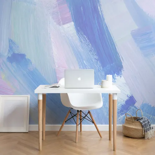Pink & Blue Abstract Paint Brush Strokes Wallpaper Mural