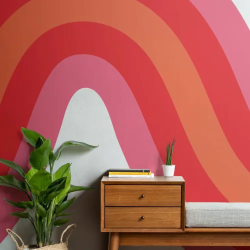 Roz și portocaliu Retro Wave Wallpaper Mural