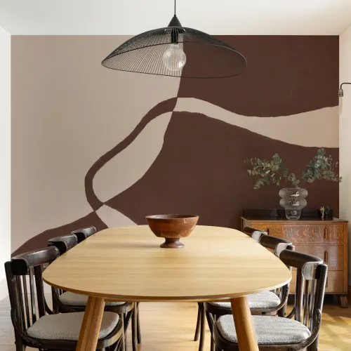 Hand-Painted Curved Form Mural in Rich Brown with Plaster Texture