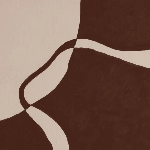Hand-Painted Curved Form Mural in Rich Brown with Plaster Texture