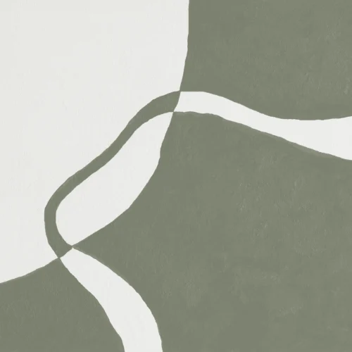 Modern Curved Form Wall Mural in Green and Neutral Tones
