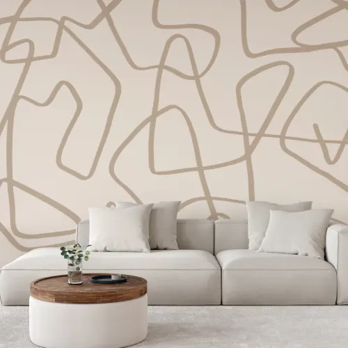 Abstract Hand Drawn Scribble Wall Mural in Beige on Neutral Background