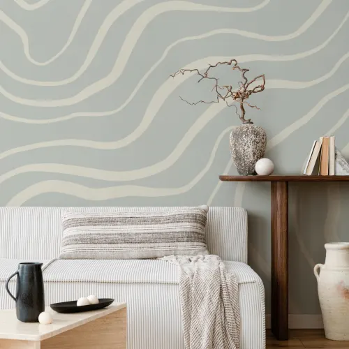Light Blue Modern Abstract Lines Wallpaper Mural