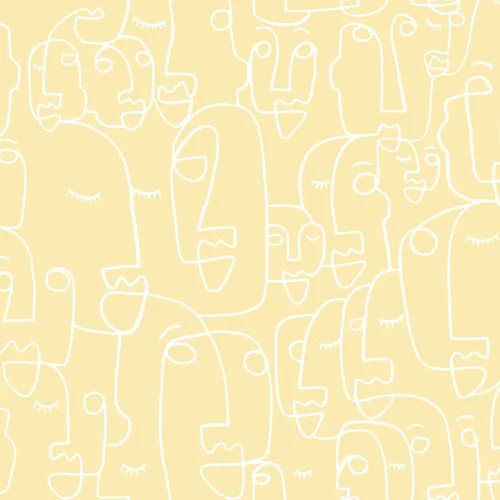 Mural de papel de parede com desenho de linhas de rosto amarelo grande