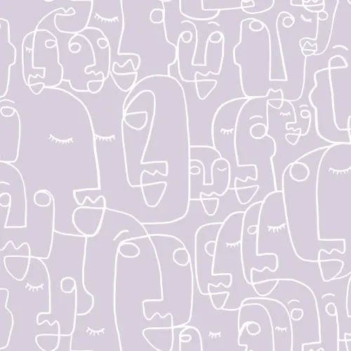 Mural de papel de parede de desenho de linhas de rosto lilás grande