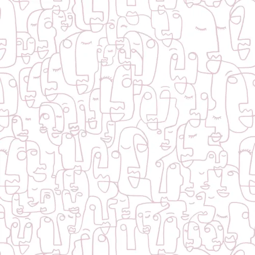 Pink Abstract Face Line Drawing Repeat Pattern Wallpaper