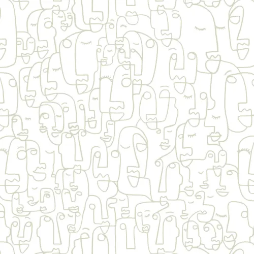 Green Abstract Face Line Drawing Repeat Pattern Wallpaper